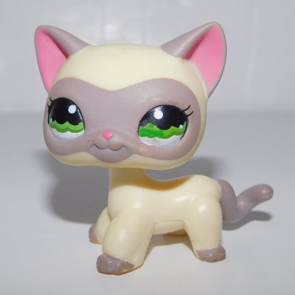 2008 Littlest Pet Shop LPS #1116 Shorthair Siamese Cat Cream & Grey Hasbro *READ - Picture 1 of 5